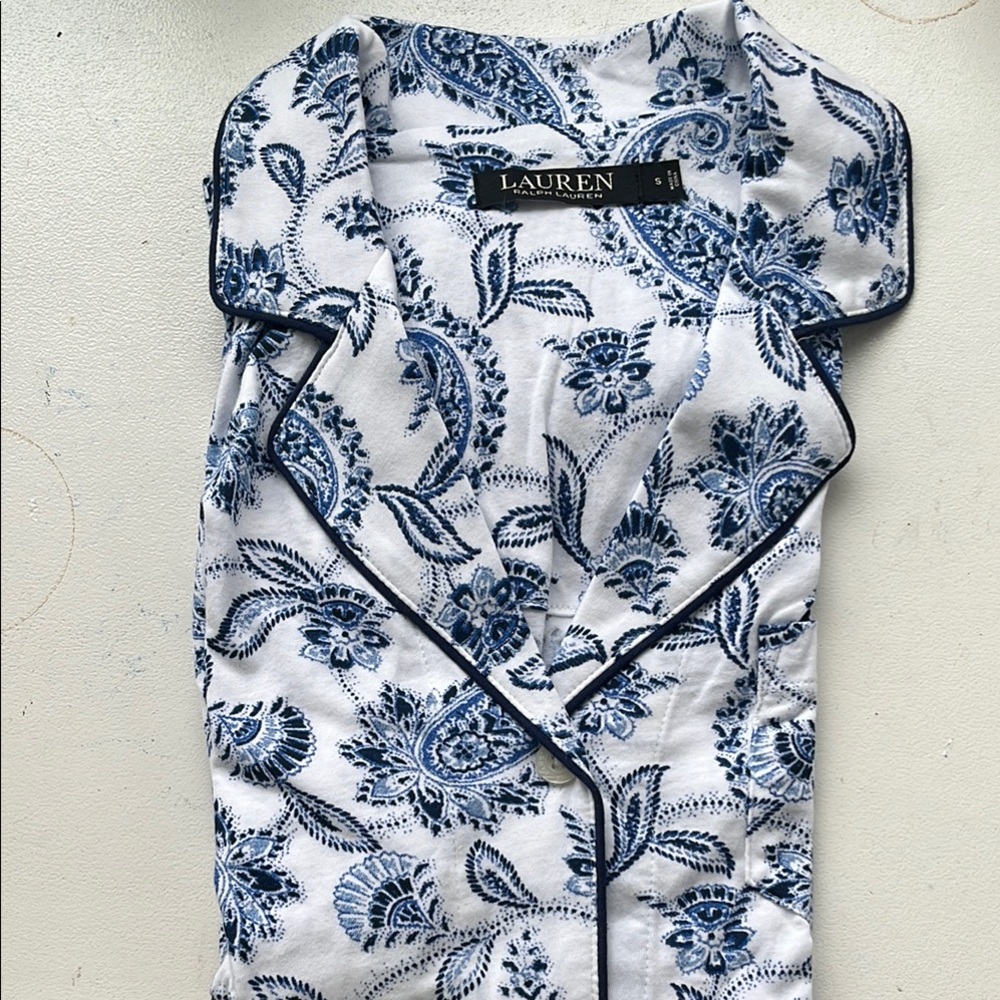 Lauren Ralph Lauren Blue and White Paisley Pajama Set